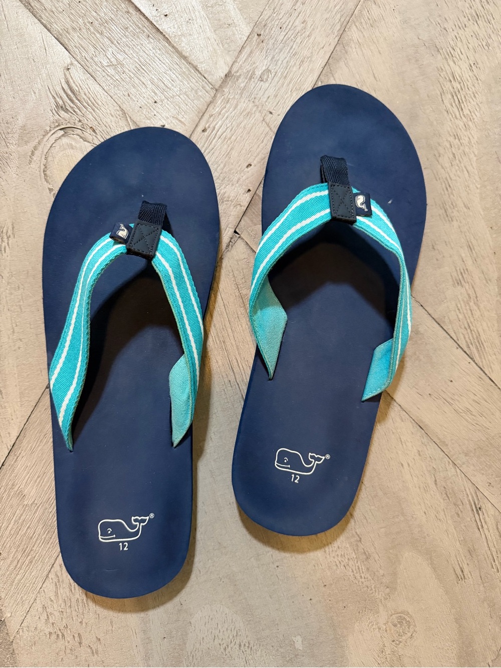 Vineyard Vines Navy & Teal Stripe Men’s Flip Flops VGUC Size 12
